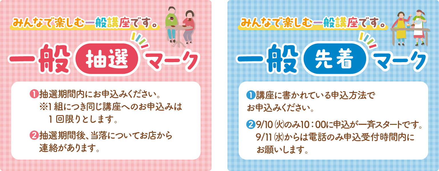 みんなで楽しむ一般講座一般抽選マークと一般先着マーク